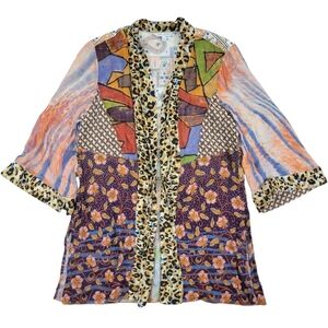 John Mark Kimono Jacket Womens S‎ Semi Sheer Floral Patchwork Boho Art To Wear